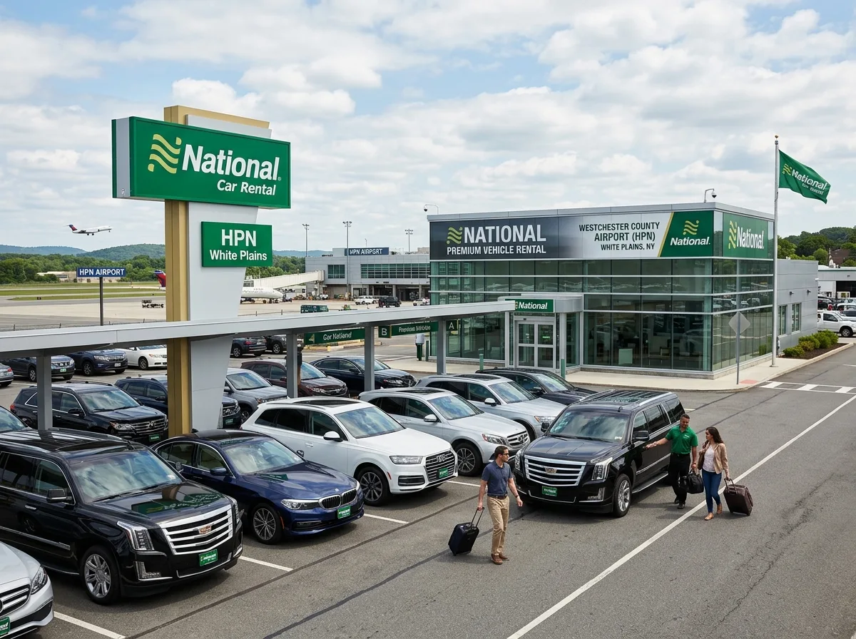 National Car Rental logo, National premium vehicle rental at HPN airport White Plains NY